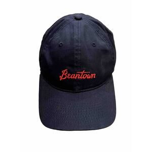 Baseballism Mens Navy Blue Beantown Spellout Adjustable Leather Strapback Hat